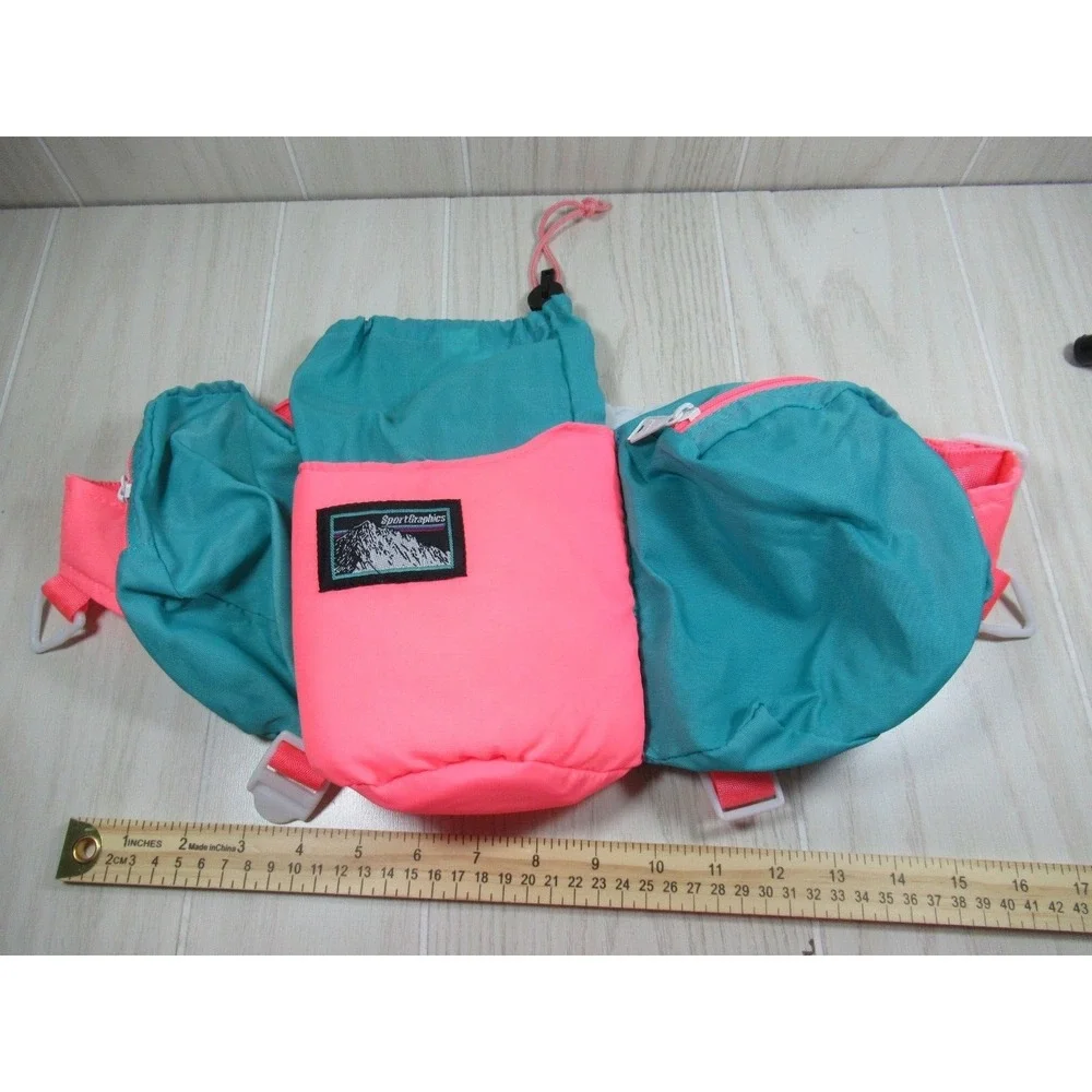Sport Graphics Fanny Pack Fluorescent Pink-Peach & Teal Blue bum bag vintage